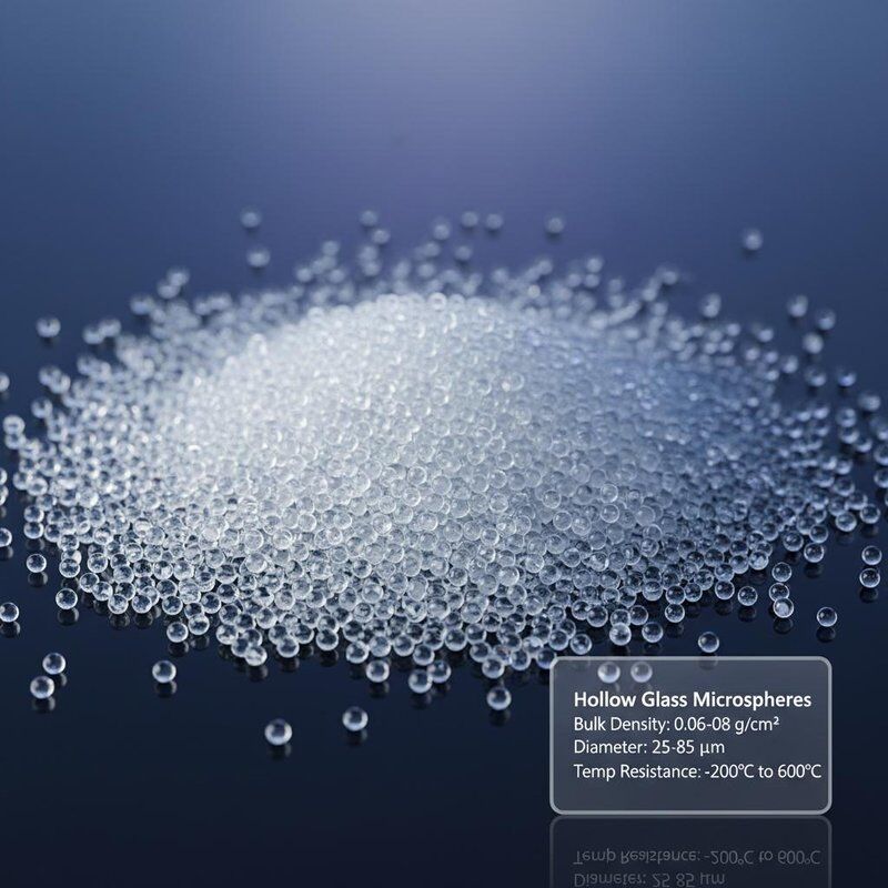 Microsferas de vidro ocos com densidade de massa de 0,06-0.08, Diâmetro 25-85μm e resistência a temperaturas de -200°C a 600°C