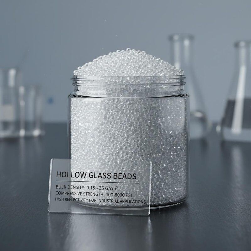 Grânulos de vidro ocos com 0,15 - 0,35 G/cm3 Densidade em massa, resistência à compressão de 100-8000 Psi e alta refletividade para aplicações industriais